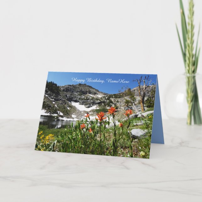 Carte Joyeux anniversaire personnalisé, Montagnes Fleurs (Devant)