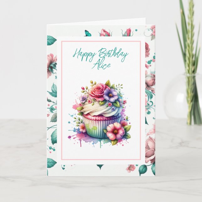 Carte Joyeux anniversaire personnalisé | Shabby Chic Flo (Devant)