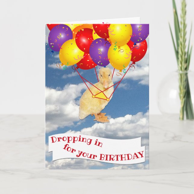 Carte Joyeux Anniversaire Petit Canard Jaune Ballons Col (Devant)