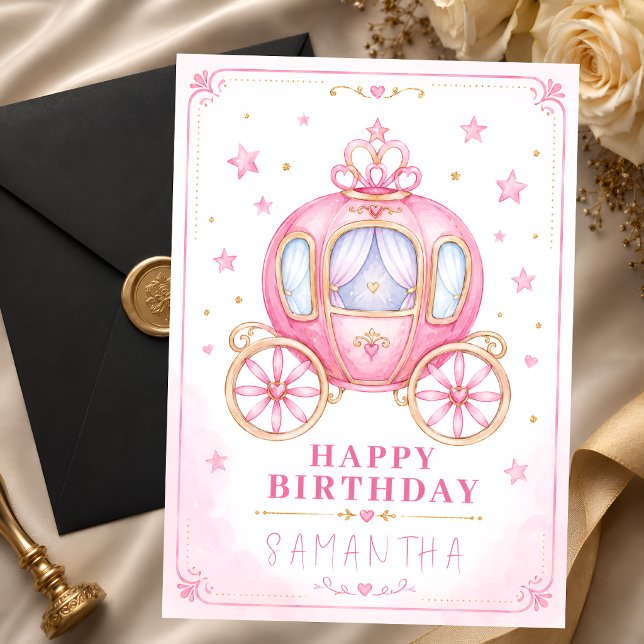 Carte Joyeux anniversaire petit carrosse de princesse (Créateur téléchargé)