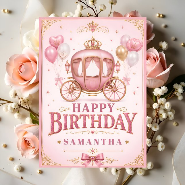 Carte Joyeux anniversaire petit carrosse de princesse (Créateur téléchargé)