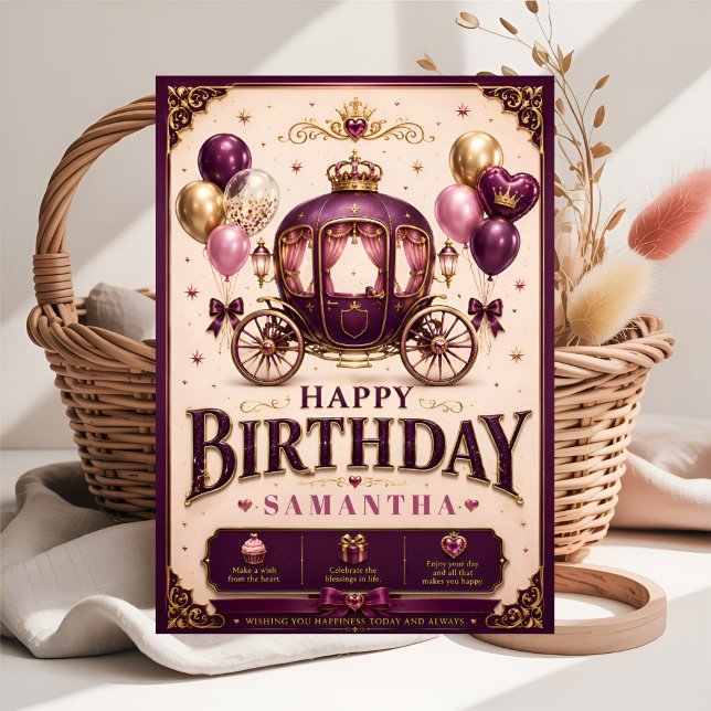 Carte Joyeux anniversaire petit carrosse de princesse (Créateur téléchargé)