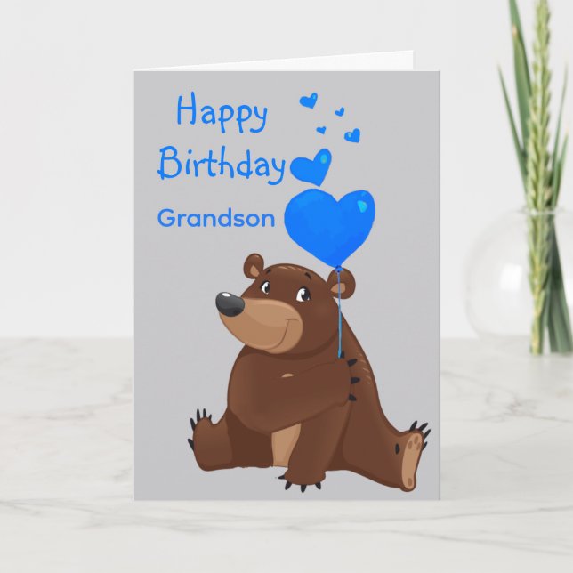 Carte Joyeux Anniversaire Petit-Fils Ballon Ours (Devant)