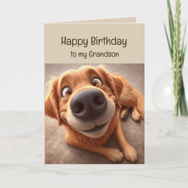 Carte Joyeux Anniversaire Petit-Fils Drôle Fou Chien (Devant)