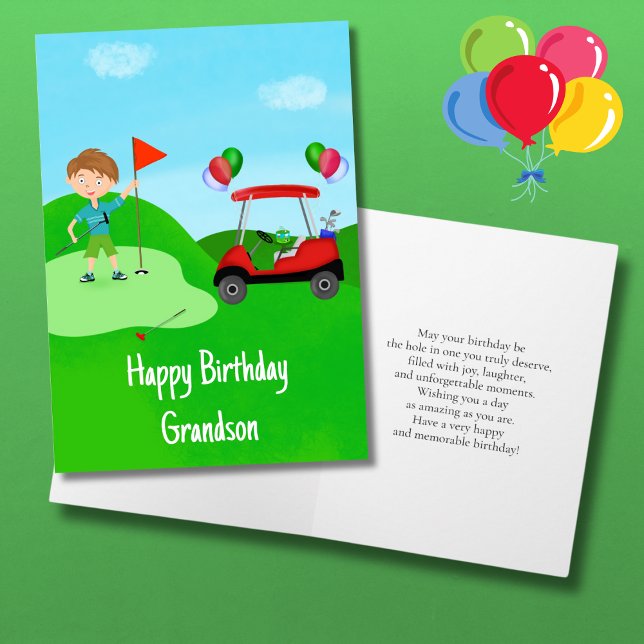 Carte Joyeux Anniversaire Petit-Fils Garçon Golfeur Sur  (Créateur téléchargé)