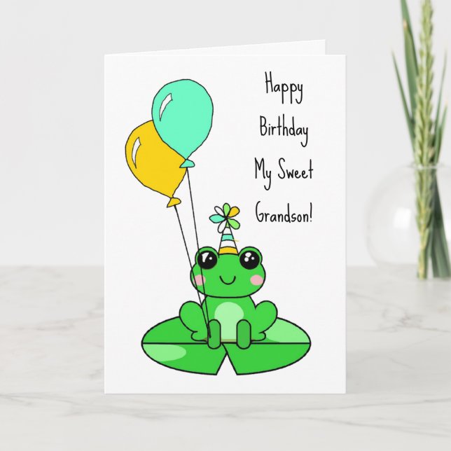 Carte Joyeux Anniversaire Petit-Fils | Grenouille Mignon (Devant)