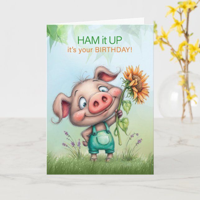 Carte Joyeux Anniversaire Petit Garçon Cochonnet avec Ex (Fleur jaune)