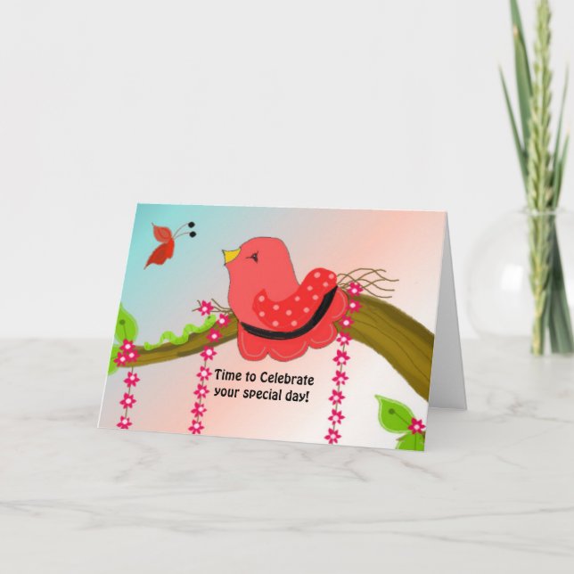 Carte Joyeux Anniversaire Petit Oiseau (Devant)