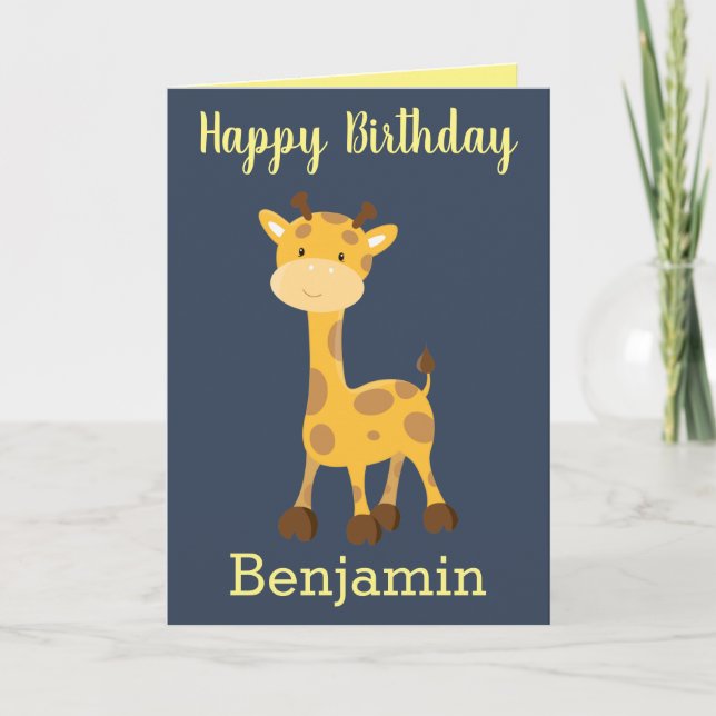 Carte Joyeux anniversaire petite girafe garçon (Devant)