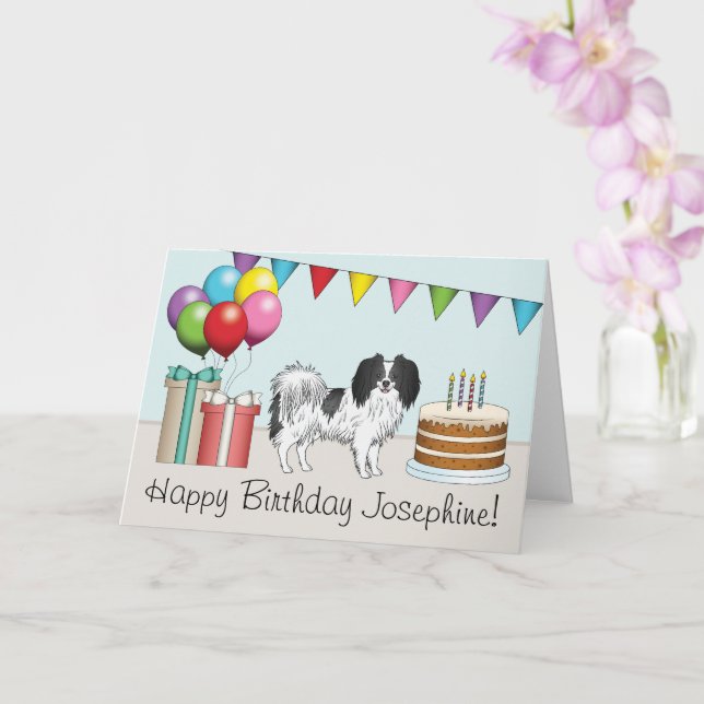 Carte Joyeux Anniversaire Phalène Chien Mignon Noir Et B (Orchidée)
