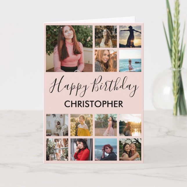Carte Joyeux Anniversaire Photo Collage 13 Photos Rose N (Devant)