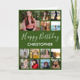 Carte Joyeux Anniversaire Photo Collage 13 Photos Vert