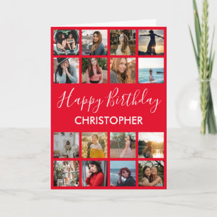 Carte Joyeux Anniversaire Photo Collage 16 Photos Rouge