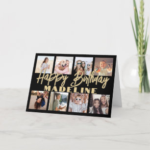Carte Joyeux Anniversaire Photo Collage Elegant Black & 