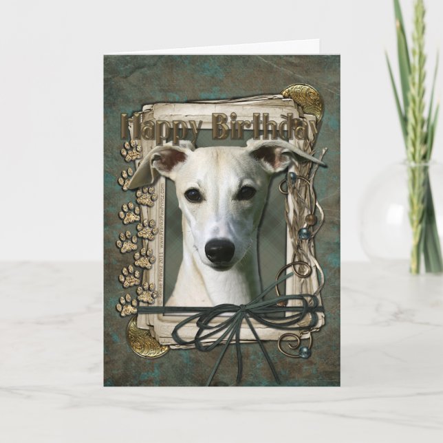 Carte Joyeux Anniversaire - Pierres - Whippet (Devant)