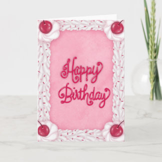 Carte Joyeux Anniversaire Pink Cake Card Cherry Vintage