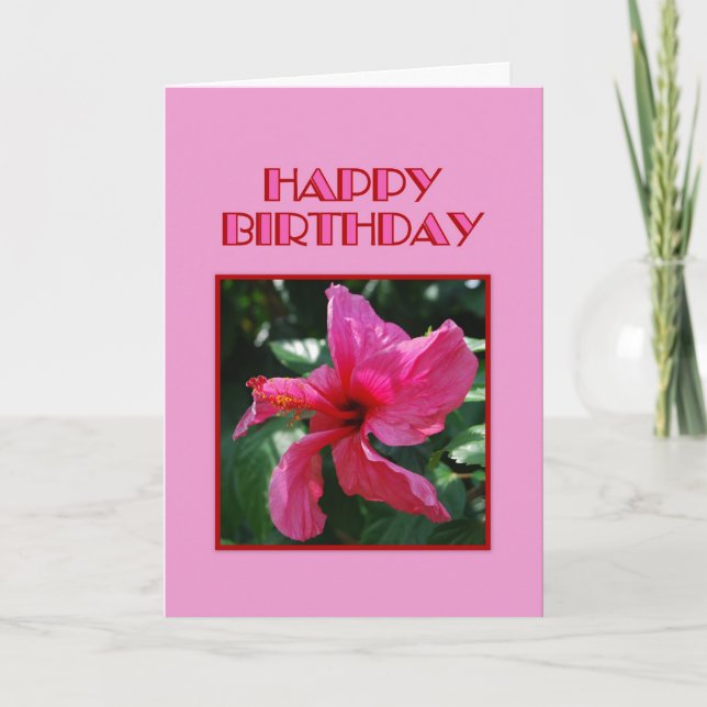 Carte Joyeux anniversaire Pink Hibiscus (Devant)