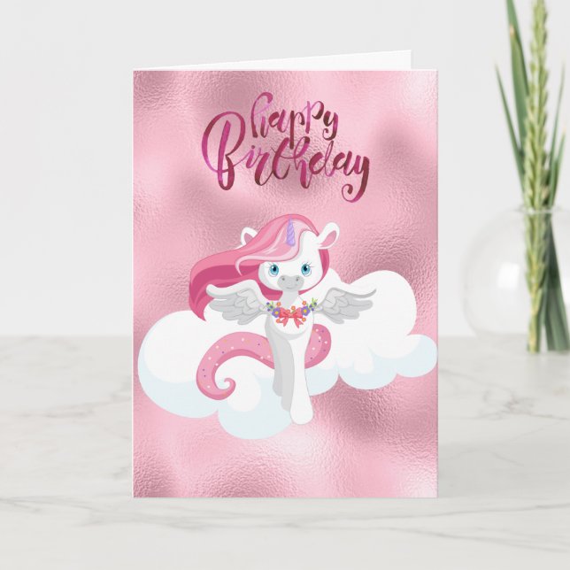 Carte Joyeux anniversaire Pink Unicorn Pegasus Salutatio (Devant)