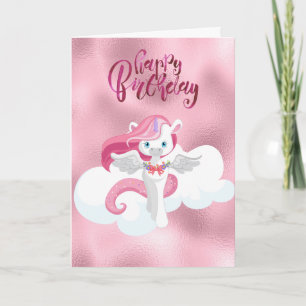 Carte Joyeux anniversaire Pink Unicorn Pegasus Salutatio