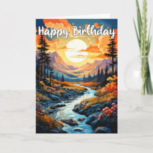 Carte Joyeux anniversaire Pittoresque paysage extérieur