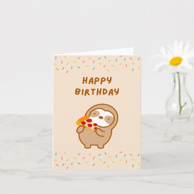 Carte Joyeux Anniversaire Pizza Sloth (Petite plante)