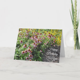 Carte Joyeux Anniversaire Plutôt Violet et Fleurs Jaunes