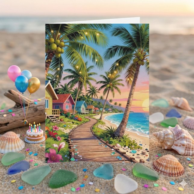 Carte Joyeux Anniversaire | Poème sur le thème tropical  (Créateur téléchargé)