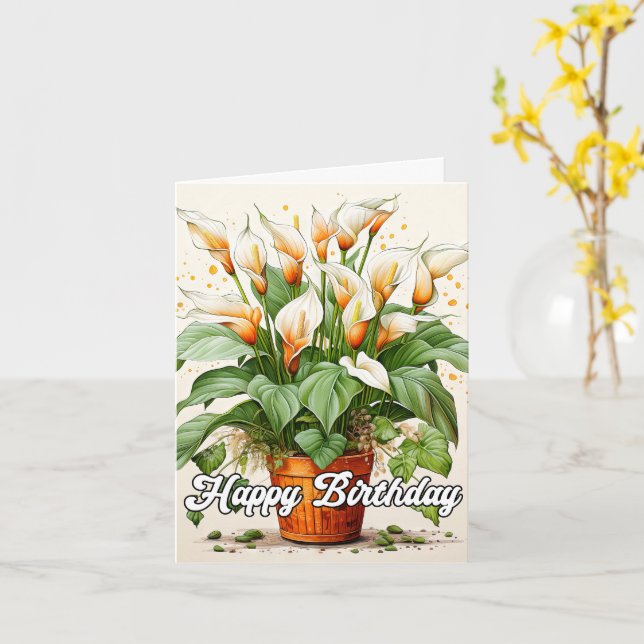 Carte Joyeux Anniversaire Posé belle Calla Lilies (Fleur jaune)
