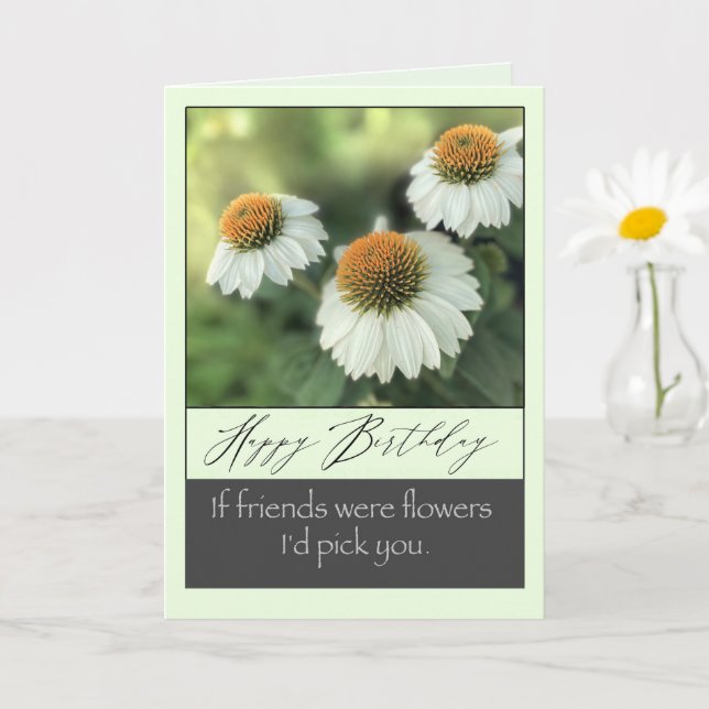 Carte Joyeux anniversaire pour ami joli fleurs blanches (Petite plante)