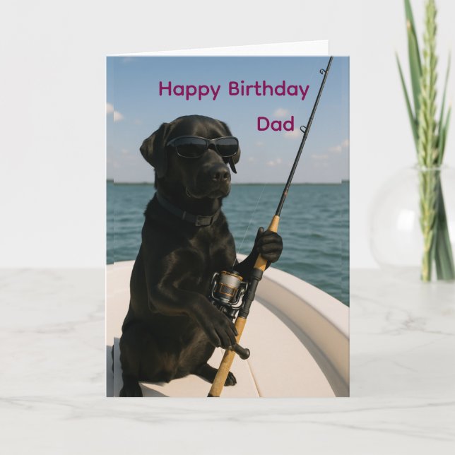 Carte Joyeux anniversaire pour papa, labrador noir pêche (Devant)