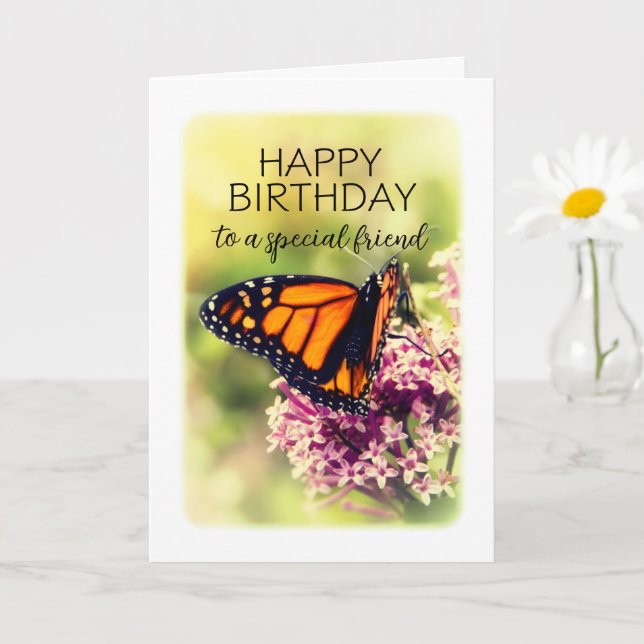 Carte Joyeux anniversaire pour un ami papillon Monarch (Petite plante)
