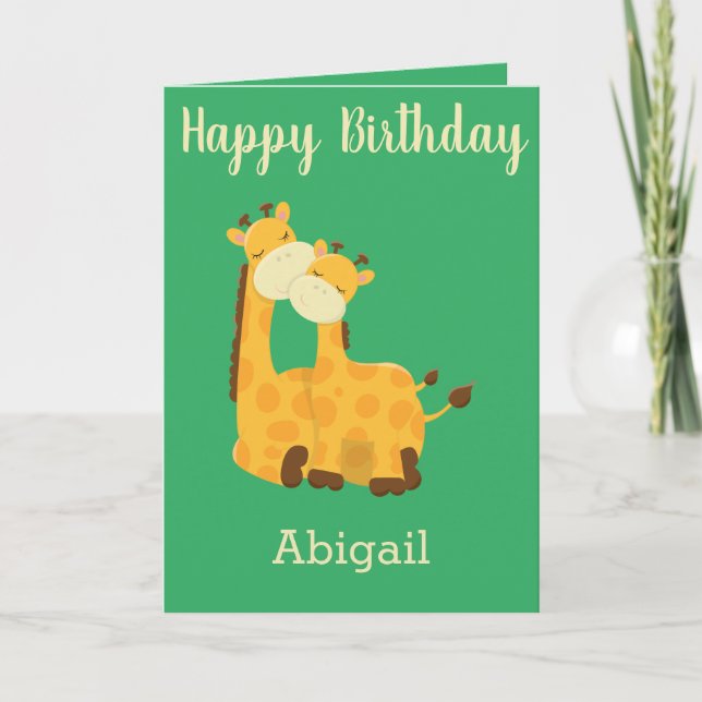 Carte Joyeux anniversaire pour un bébé avec des girafes (Devant)