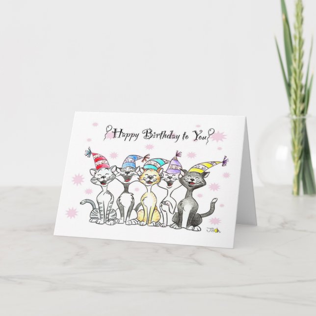 Carte Joyeux anniversaire pour vous (chats chantants) (Devant)