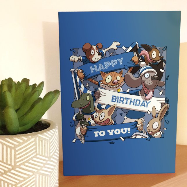 Carte Joyeux Anniversaire Pour Vous Fête Animaux Bleu &  (Créateur téléchargé)