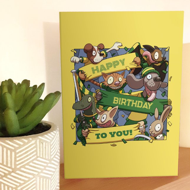Carte Joyeux Anniversaire Pour Vous Fête Animaux Jaune & (Créateur téléchargé)