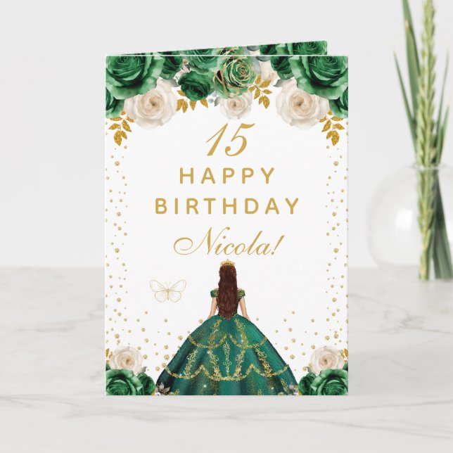 Carte Joyeux Anniversaire Princesse Florale Verte (Devant)