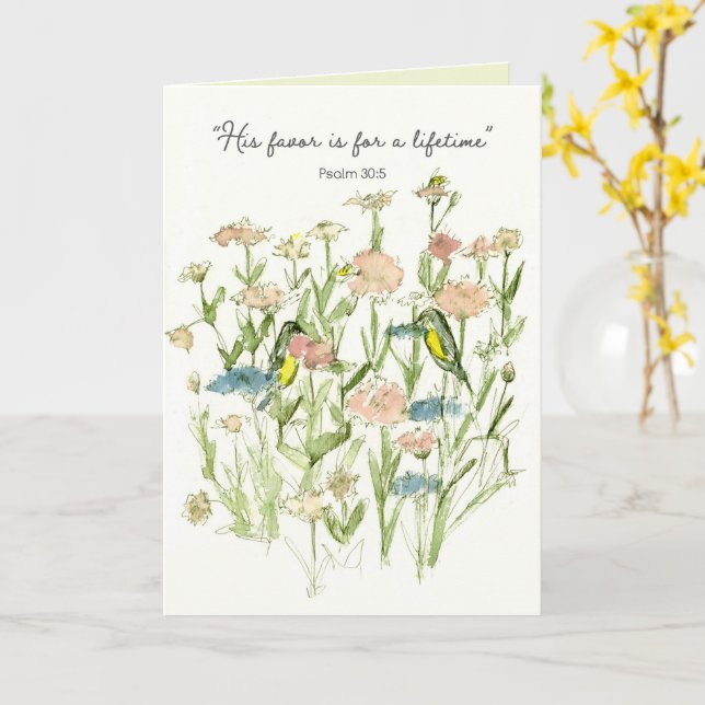 Carte Joyeux Anniversaire Psaume 30 Écriture Oiseaux Fle (Fleur jaune)