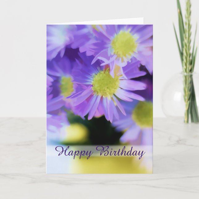 Carte Joyeux Anniversaire Purple Aster Bouquet Illustrat (Devant)