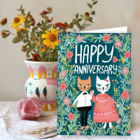 Joyeux Anniversaire Purr-fect Pair Cats Floral