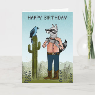 Carte Joyeux Anniversaire - Raccoon jouant à Harmonica C