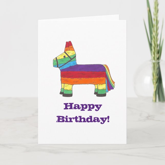 Carte Joyeux anniversaire Rainbow Donkey Pinata Fiesta P (Devant)
