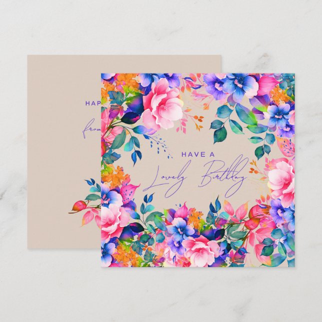 Carte Joyeux anniversaire Rainbow Garden Floral Champagn (Devant / Derrière)