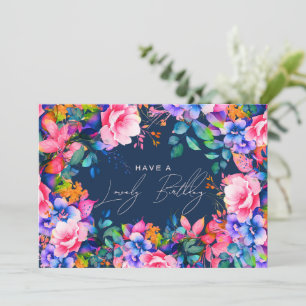 Carte Joyeux anniversaire Rainbow Garden Floral Navy