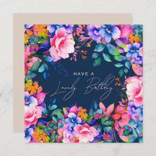 Carte Joyeux anniversaire Rainbow Garden Floral Navy