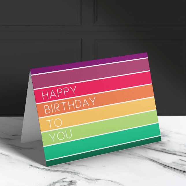 Carte Joyeux anniversaire | Rainbow Modern Stripe LGBT F (Créateur téléchargé)