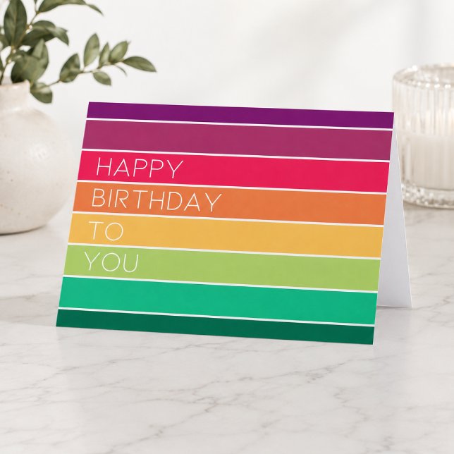 Carte Joyeux Anniversaire | Rayure Moderne Arc-en-ciel L (Créateur téléchargé)