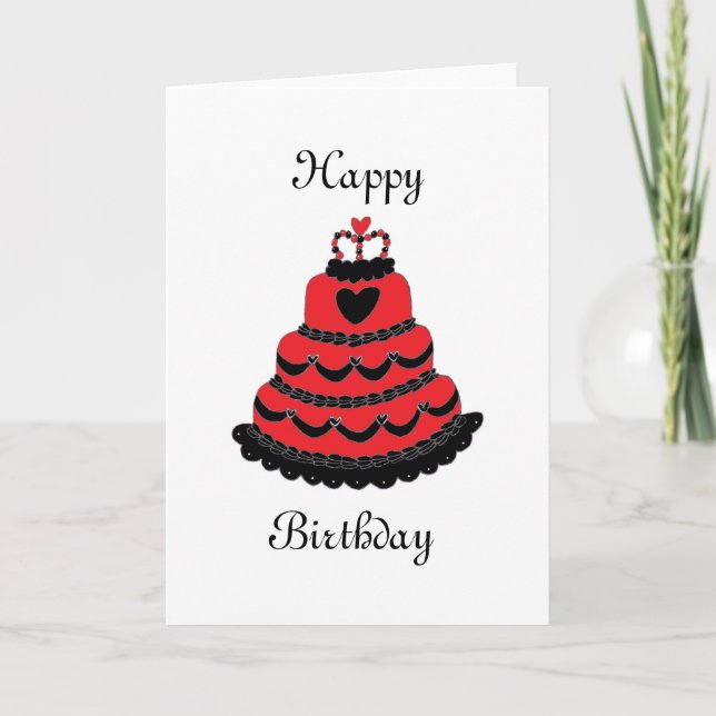 Carte Joyeux Anniversaire Red Hearts Gâteau gothique (Devant)