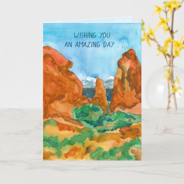 Carte Joyeux anniversaire Red Rock Moab Mountains (Fleur jaune)