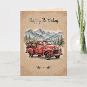 Carte Joyeux Anniversaire Red Truck Mountain