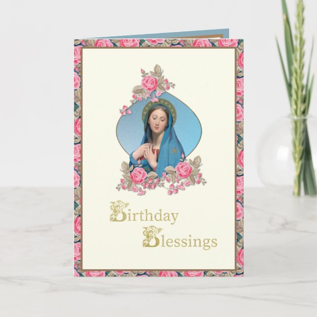 Carte Joyeux Anniversaire Religieux Catholique Roses Vie (Devant)